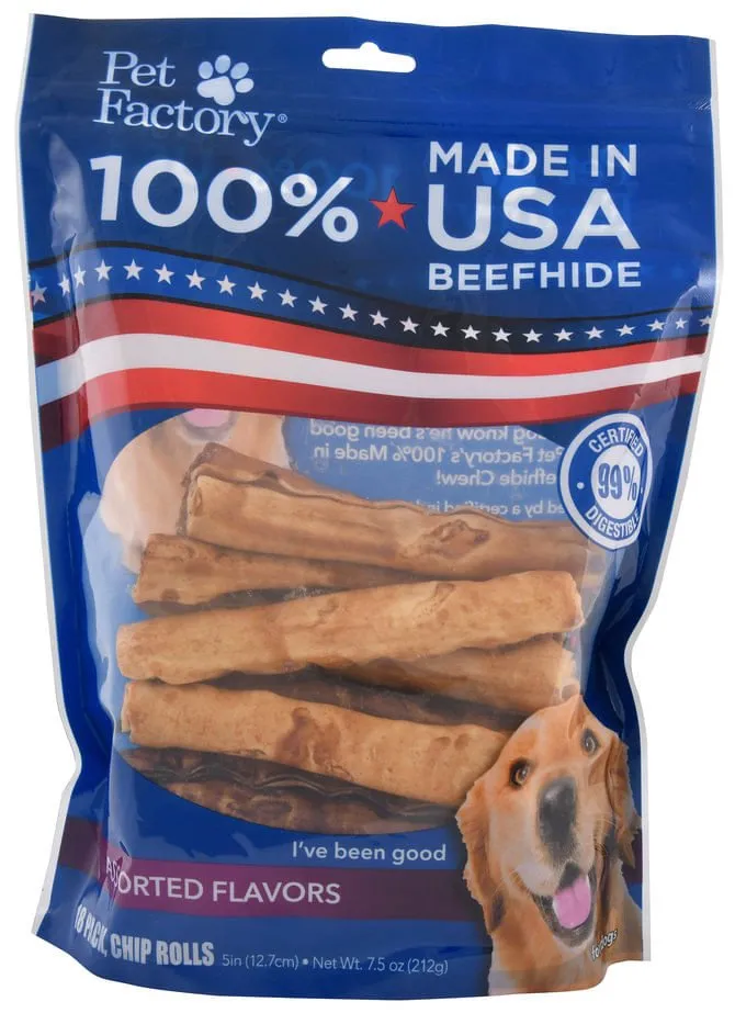 100% American Beefhide, Assorted Beef & Chicken Flavors, 18-pk, 5"