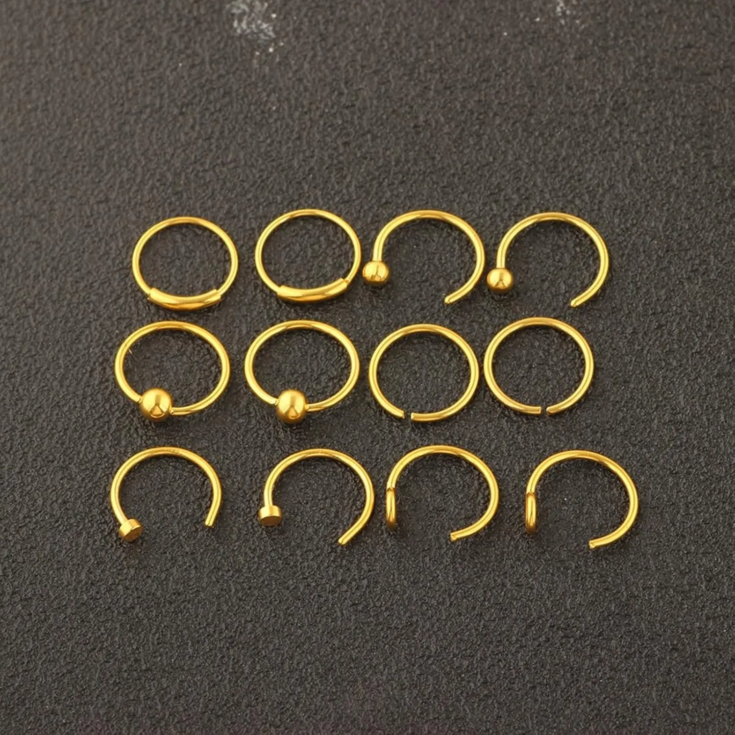 12Pcs Nostril Jewelry Goth, Hoop Nose Ring Set Round 8mm Stainless Steel 0.8mm Piercing Jewelry