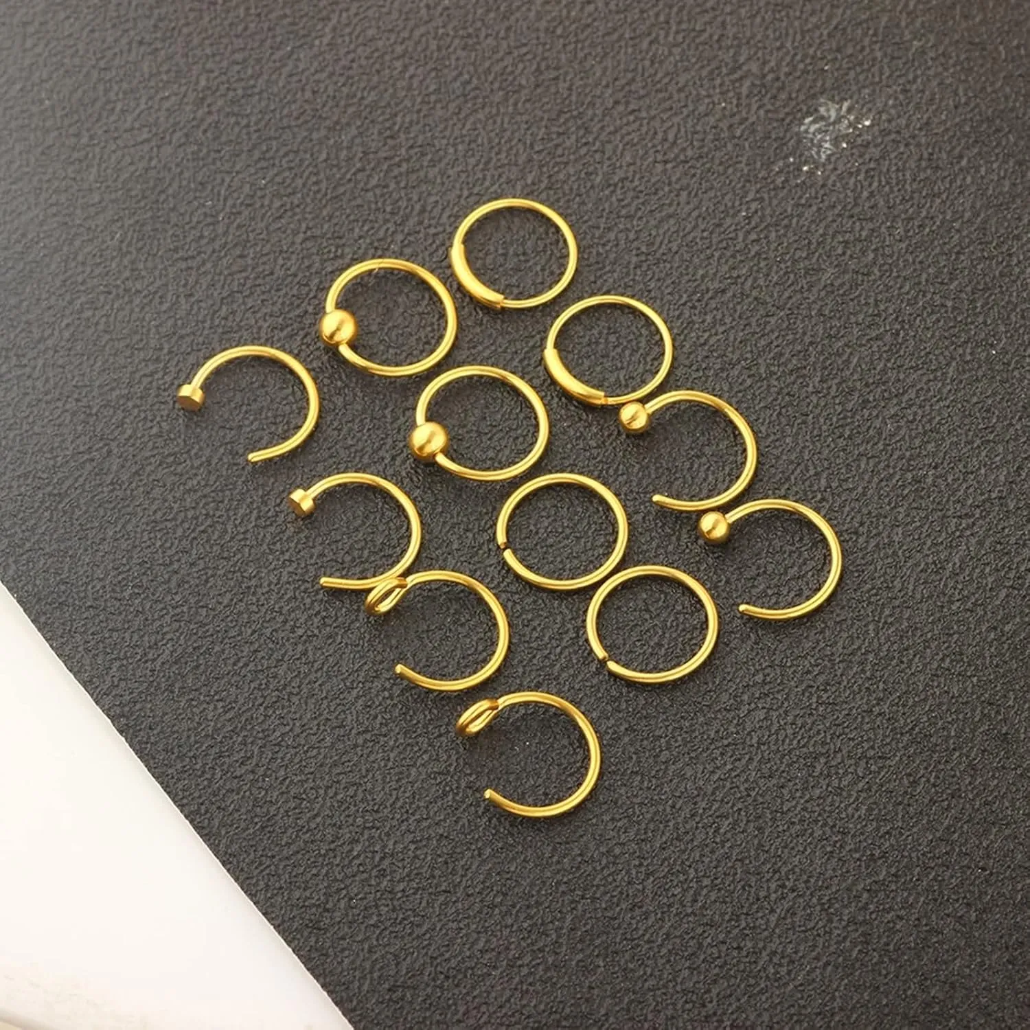 12Pcs Nostril Jewelry Goth, Hoop Nose Ring Set Round 8mm Stainless Steel 0.8mm Piercing Jewelry