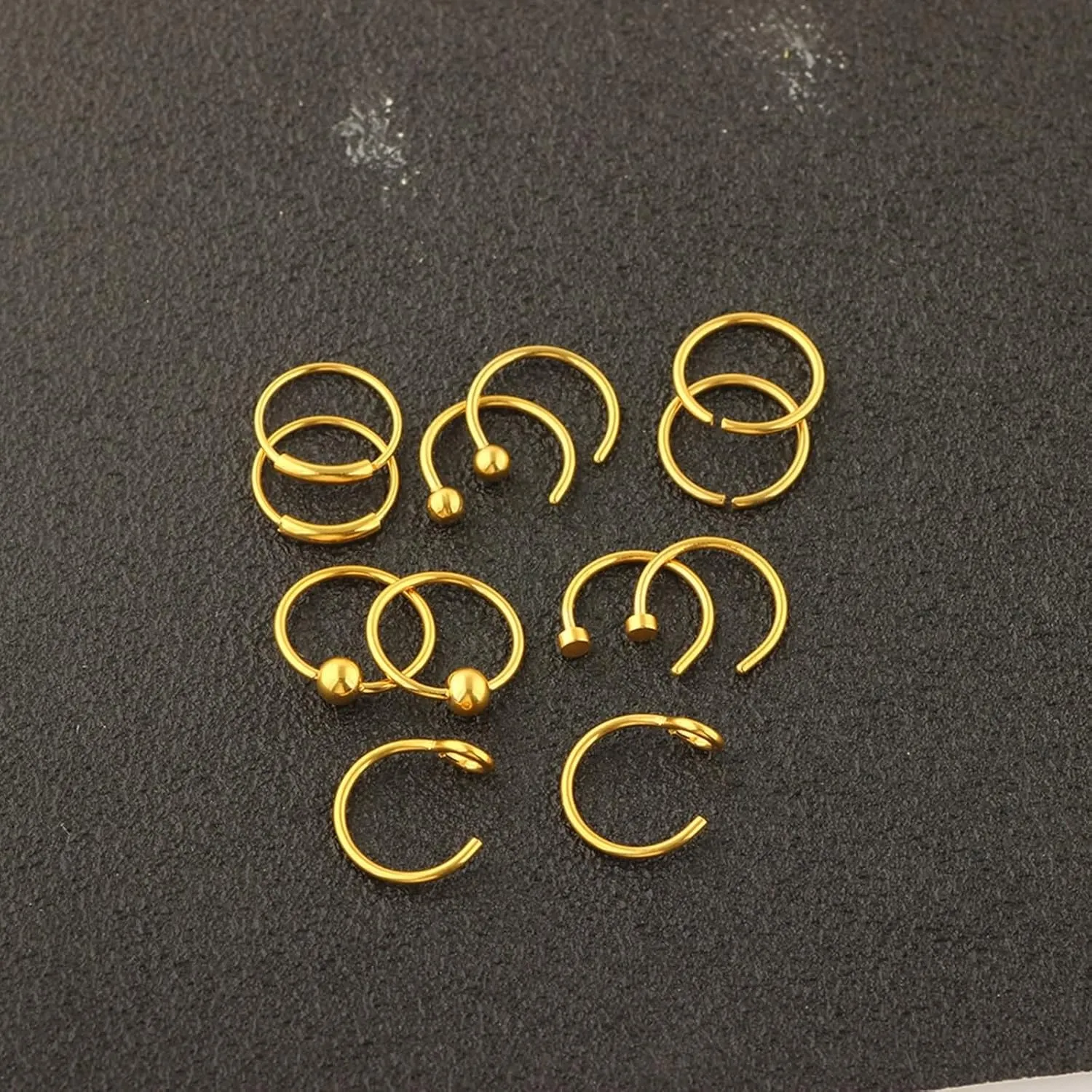 12Pcs Nostril Jewelry Goth, Hoop Nose Ring Set Round 8mm Stainless Steel 0.8mm Piercing Jewelry