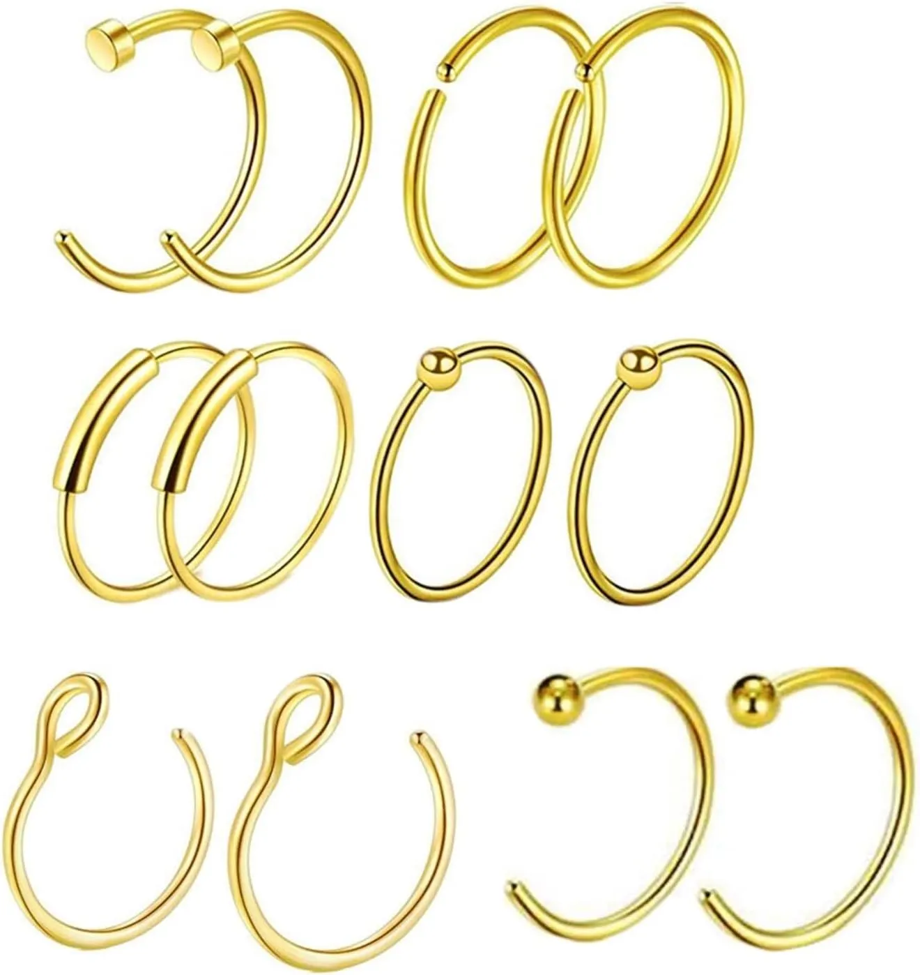 12Pcs Nostril Jewelry Goth, Hoop Nose Ring Set Round 8mm Stainless Steel 0.8mm Piercing Jewelry