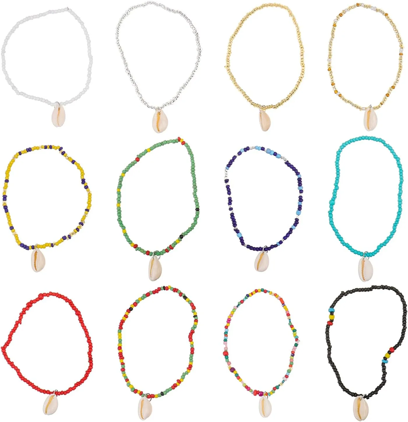 12pcs Shell Anklet Women Summer Anklets Woman Beach Bathing Foot Chic Ankle Chain Decorative Ankle Chain Beads Decor Female Jewelry Ankle Ornament Glass Beads