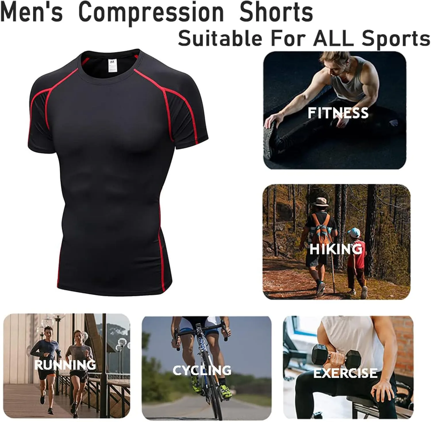 1/3 Pack Men's Quick Dry Short Sleeve Compression Shirts Mens Athletic Workout Shirt Running Tops