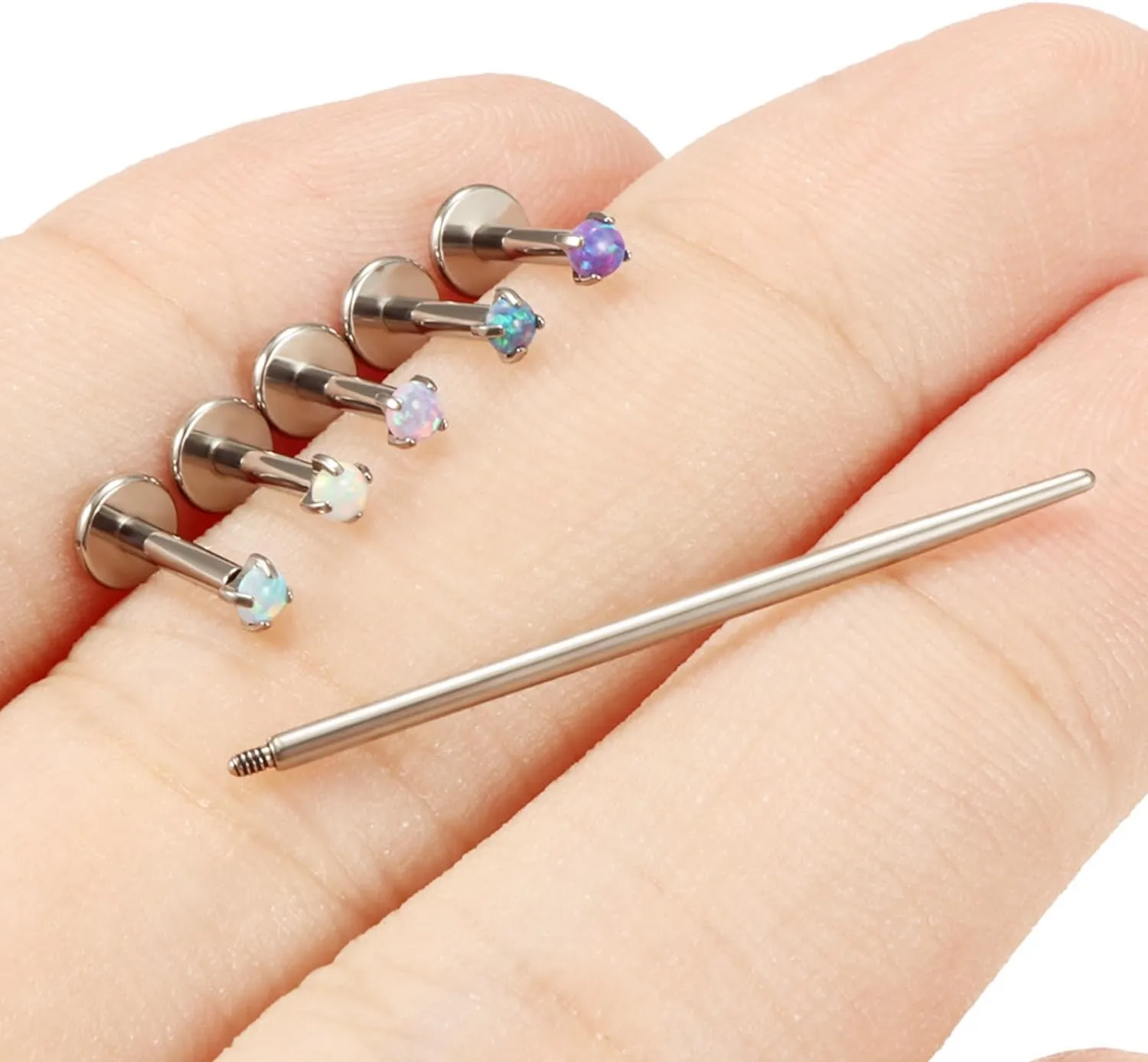 16G F136 Titanium Lip Rings Labret Jewelry Internally Threaded Monroe Lip Ring Medusa Snake Bite Piercing Jewelry Conch Tragus Forward Helix Cartilage Earring Studs Piercing Jewelry Opal