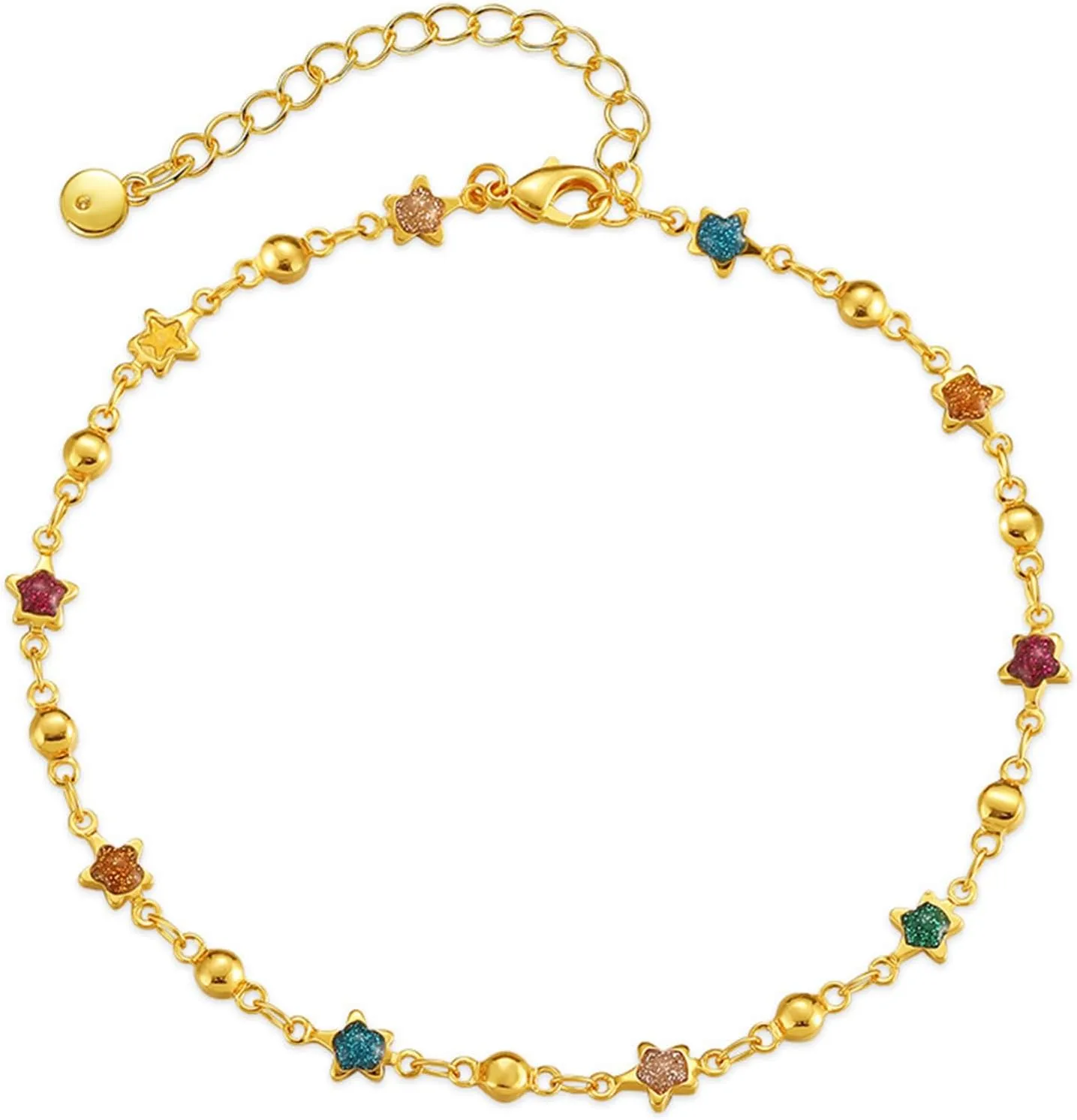 18K Gold Beaded Ankle Bracelets For Women Multi Color Gold Plated Charm Anklets Beaded Bracelets Gift