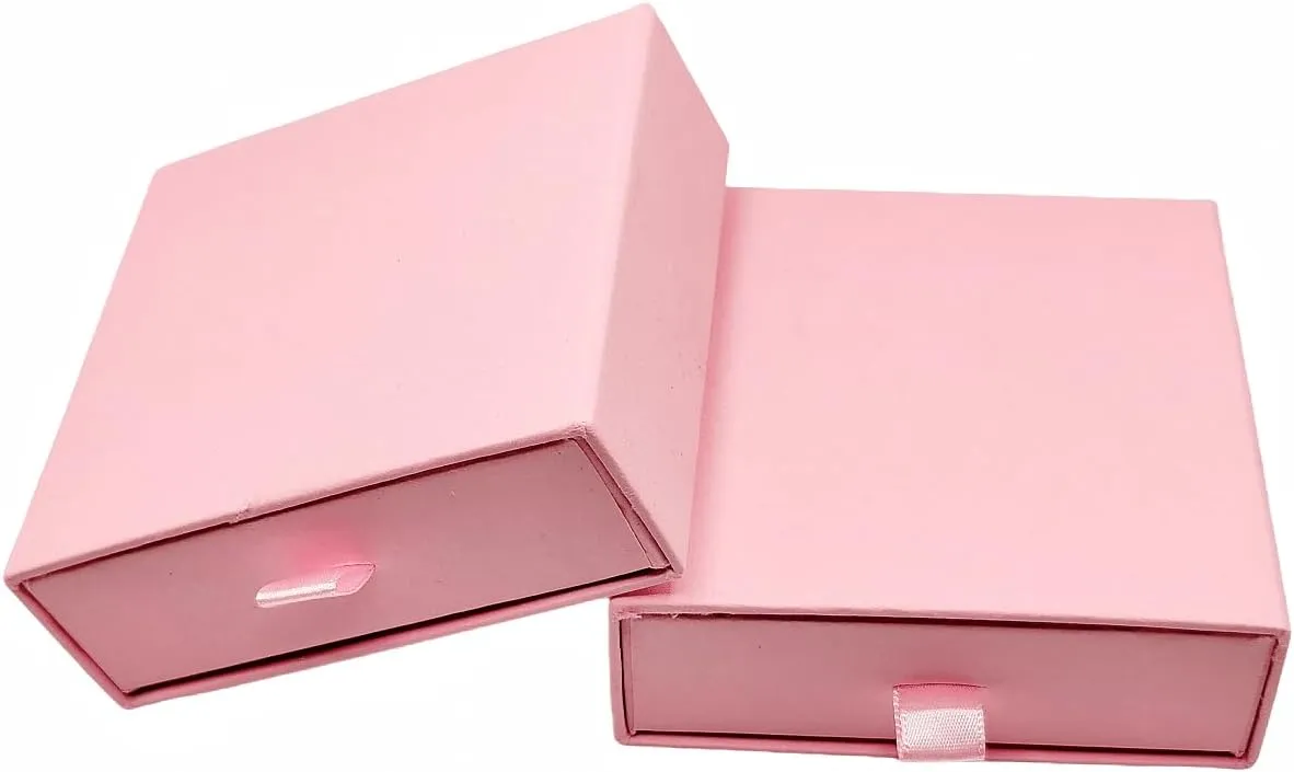 2 Pack Jewelry Gift Boxes Cardboard Jewelry Boxes, 4 x 4 x 1.4 Inch Small Gift Boxes for Jewelry Earrings Necklaces Handmade Bangles Bracelets (Light Pink)