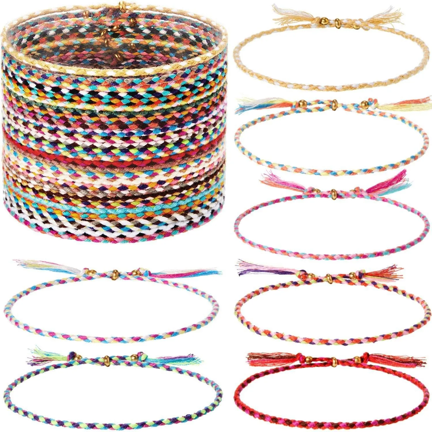 28Pcs Woven Wrap Friendship Bracelets Handmade Braided Friendship Bracelet Adjustable Colorful Bracelets Braided Friendship Bracelets for Women Men