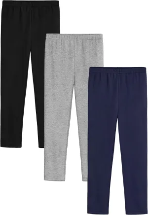 3 Pack Girls Leggings Thick Cotton Leggings for Girls Kids Full Length Pants Stretchy
