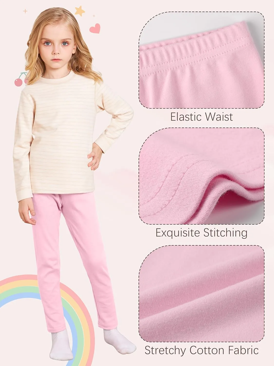 3 Pack Girls Leggings Thick Cotton Leggings for Girls Kids Full Length Pants Stretchy