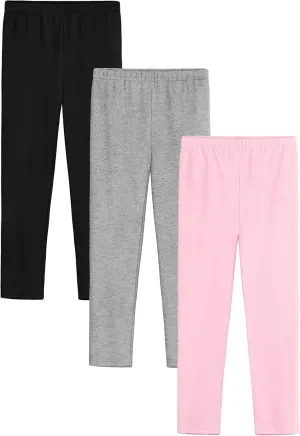 3 Pack Girls Leggings Thick Cotton Leggings for Girls Kids Full Length Pants Stretchy