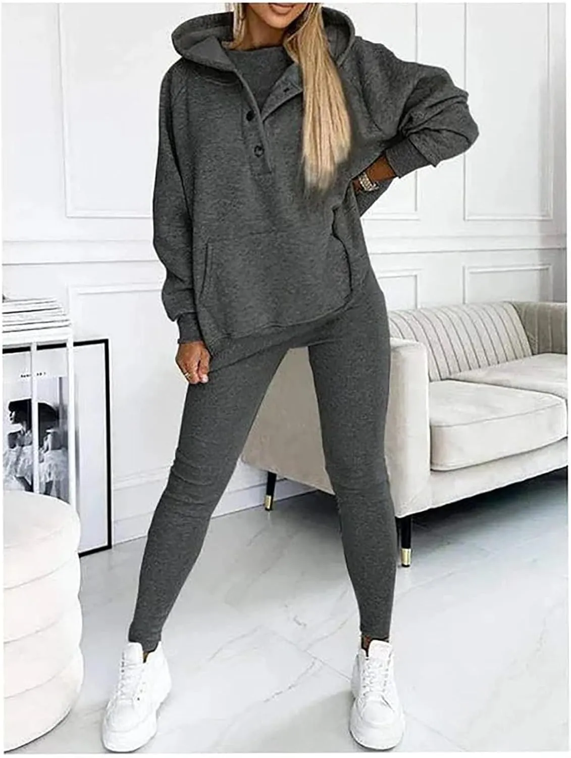 3 Piece Hoodie Set Women, 3 Piece Sweatsuit Cozy & Stylish Sets, Oversized Hooded Casual 3pcs Sweatshirt Suit
