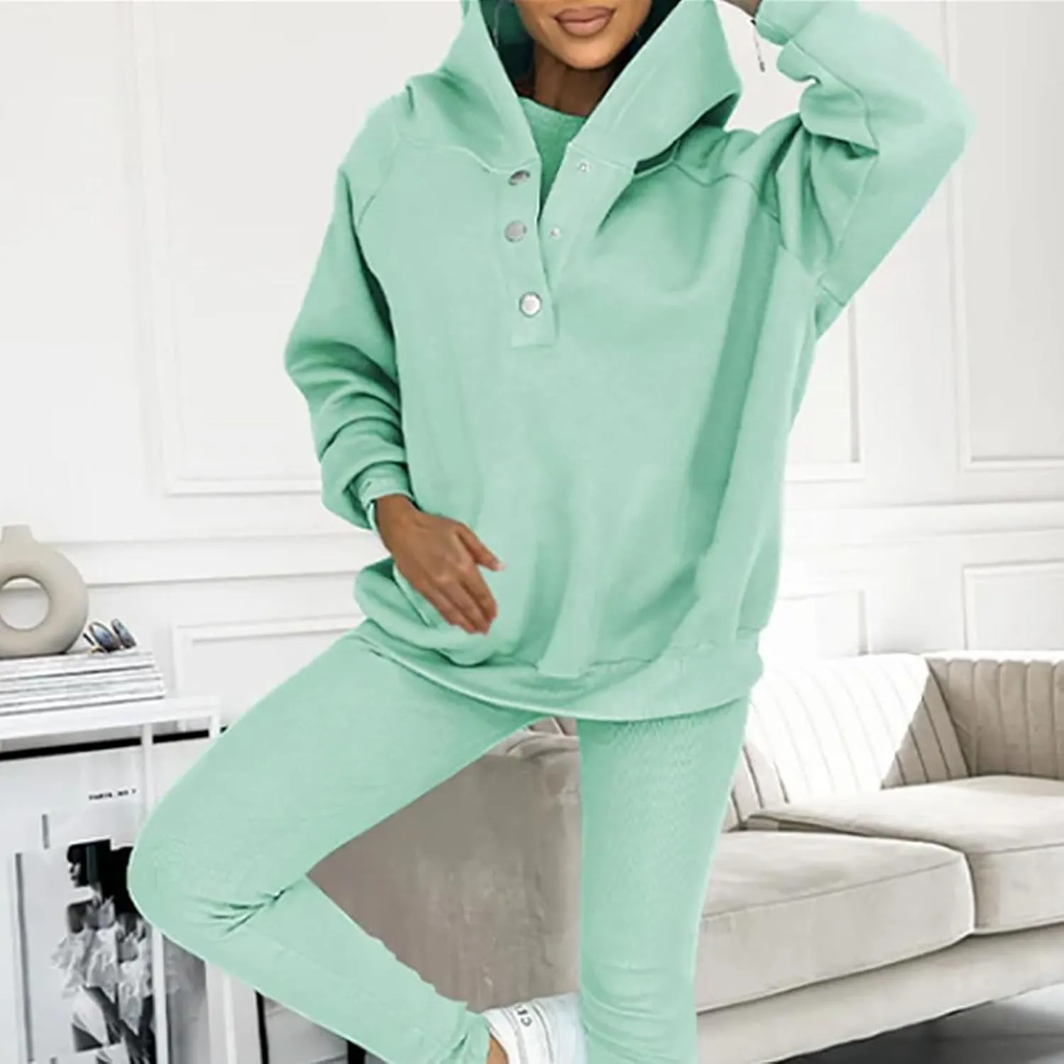 3 Piece Hoodie Set Women, 3 Piece Sweatsuit Cozy & Stylish Sets, Oversized Hooded Casual 3pcs Sweatshirt Suit