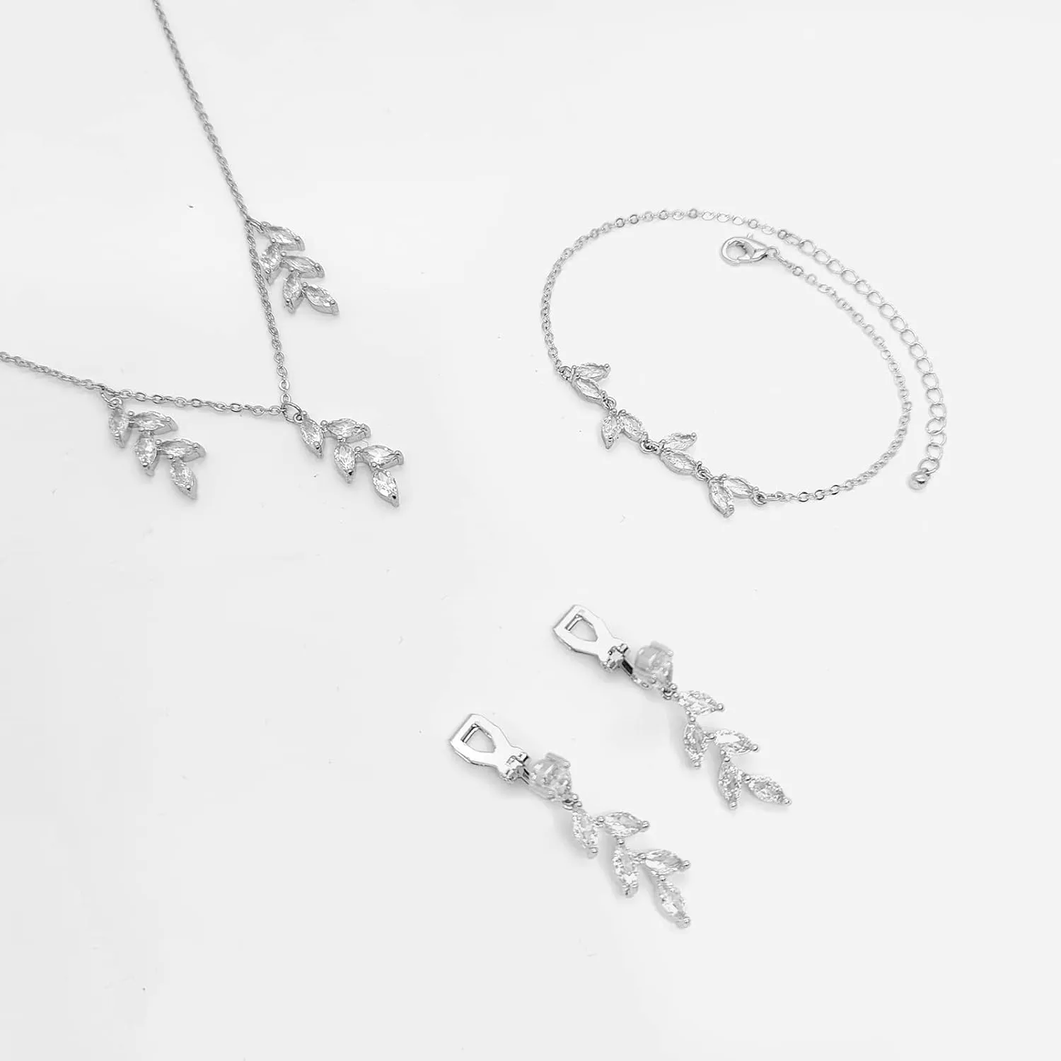 3UMeter Jewelry Sets for Women Necklace Earrings Bracelet Set White Gold Plated Jewelry Set with White AAA Cubic Zirconia for Women Wedding Jewelry for Bride Bridesmaid