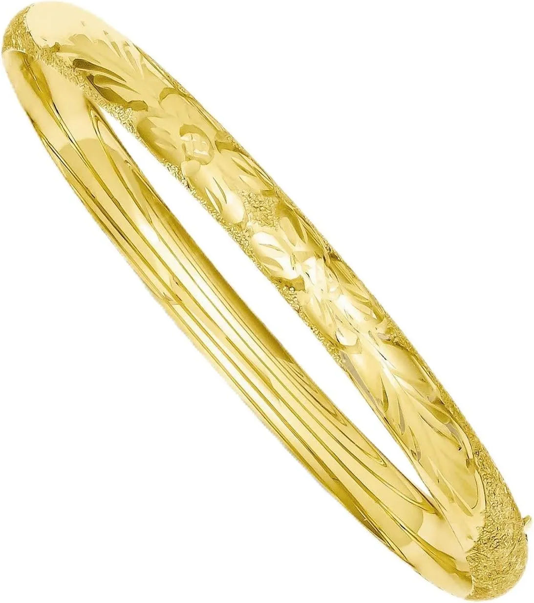 4/16 Oversized Laser Cut Hinged Bangle Bracelet in 14K Yellow Gold Gorgeous