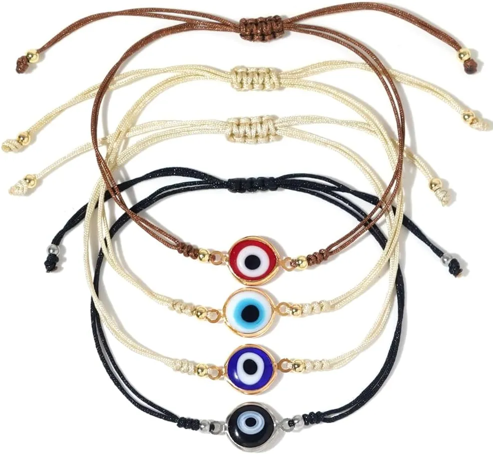 4Pcs Mexican Evil Eye Red String Bracelets Set for Women Men,Stackable Blue Charm Handmade Protection Anklets Friendship Bohemian Summer Jewelry Gift