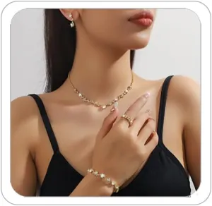 4PCS Prom Jewelry Earrings Necklaces Bracelets Rings Sets Prom Jewelry Sets for Women Elegant Crystal Necklaces Earrings Rings Bracelets Bridal Wedding Party Jewelry Prom Costume Accessories