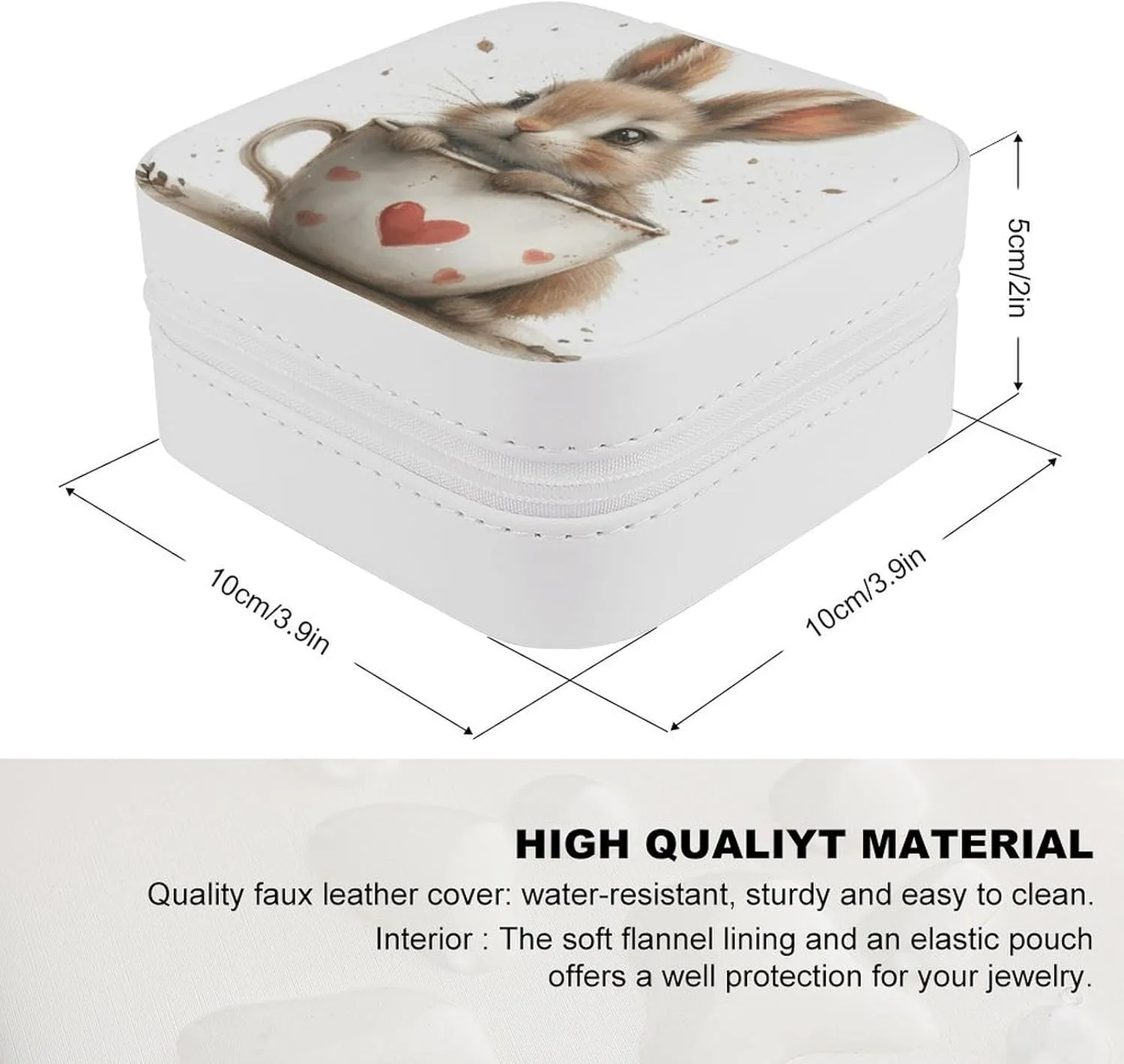 A Hare Sits in A Large Cup, A Heart Is Drawn on The Cup Travel Jewelry Case,cartoon Small Jewelry Box Jewelry Organizer Portable PU Leather Mini Jewelry Case for Girls Womens Earring Necklace Rings Br