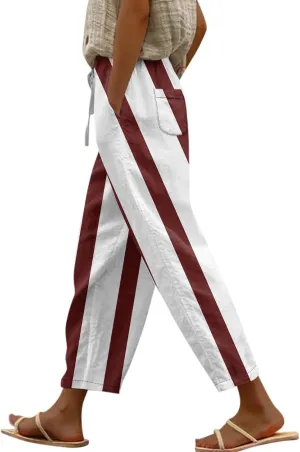 ADHOWBEW Plus Size Capri Pants for Women Dressy Flowy High Waist Casual Cotton Lounge Trendy Summer Bottoms with Pockets