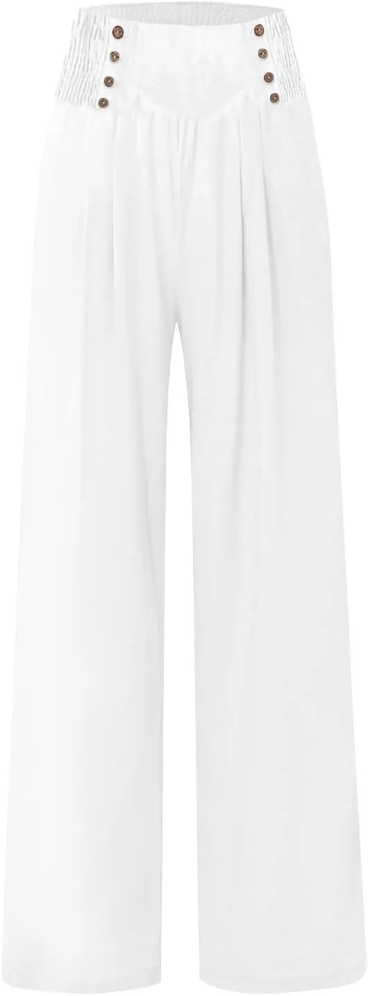 ADHOWBEW Womens Linen Pants Dressy High Waisted Cotton Work Lounge Plus Size Casual Petite Stretch Flowy Pants