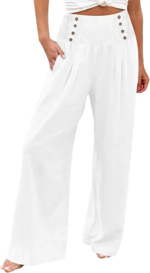 ADHOWBEW Womens Linen Pants Dressy High Waisted Cotton Work Lounge Plus Size Casual Petite Stretch Flowy Pants