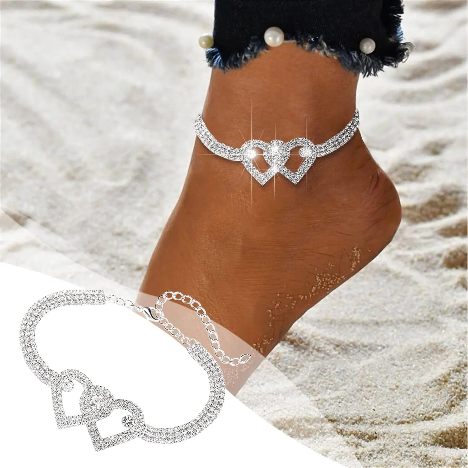 Anklet Original Sterling Anklet Layered Delicate Pendant Delicate Anklet Beaded Anklet Men's Leather (Silver, One Size)
