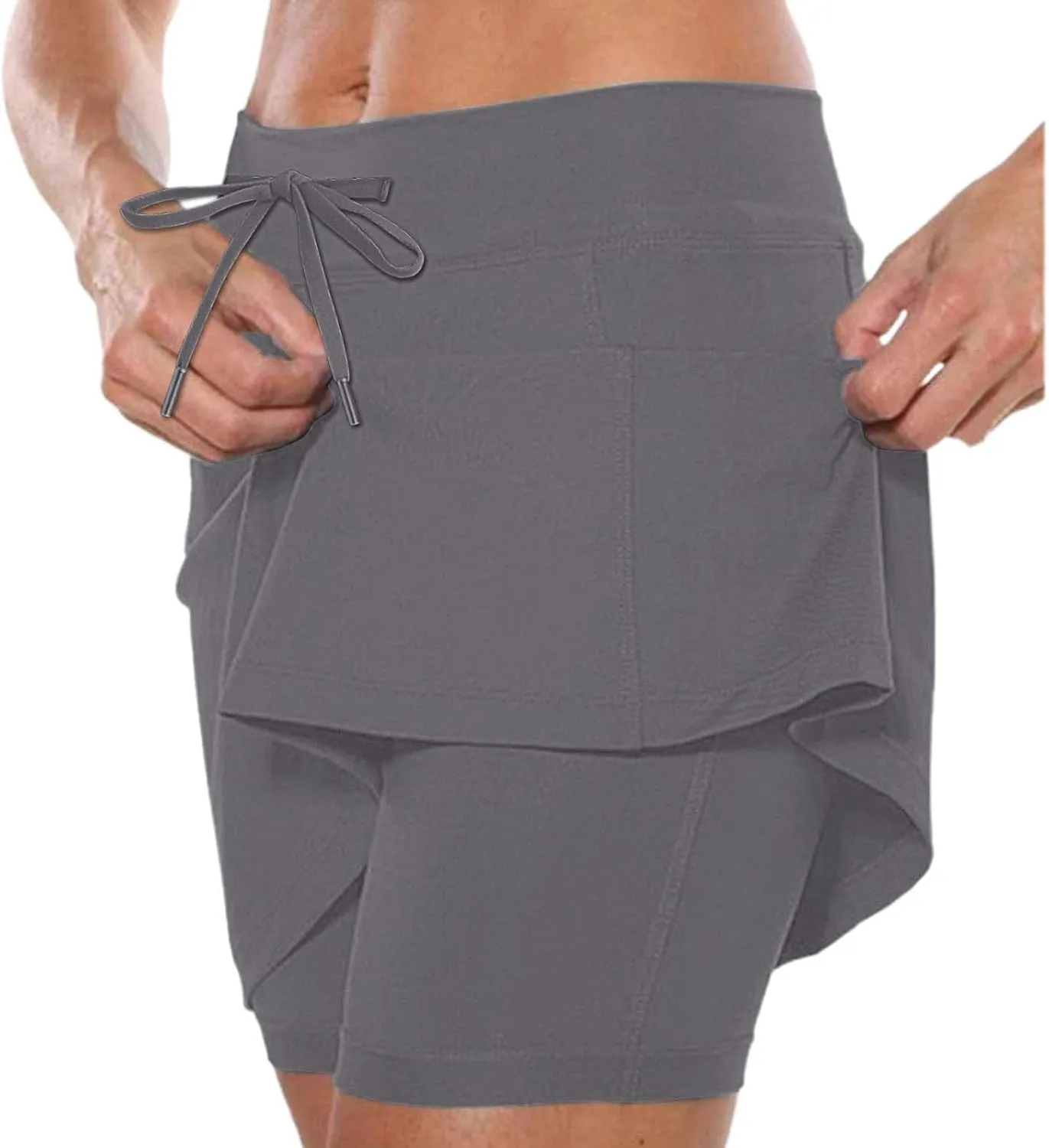Athletic Skorts for Woman Elastic Hight Waist Drawstring Tennis Golf Skirt with Pockets Solid Color Yoga Shorts