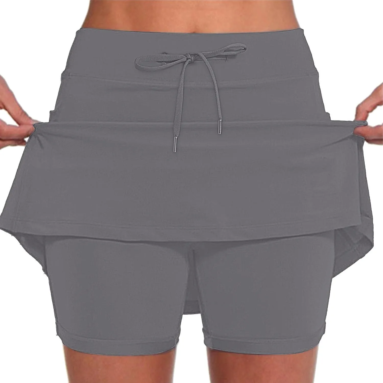 Athletic Skorts for Woman Elastic Hight Waist Drawstring Tennis Golf Skirt with Pockets Solid Color Yoga Shorts