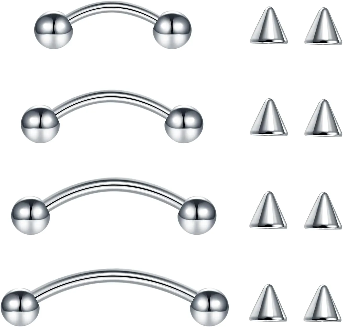 Aumeo Eyebrow Piercing Jewelry Surgical Steel Vertical Labret Lip Jewelry 16G Eyebrow Rings Curved Barbell Piercing Jewelry for Lip Rook Helix Conch 6mm/8mm/10mm/12mm Silver