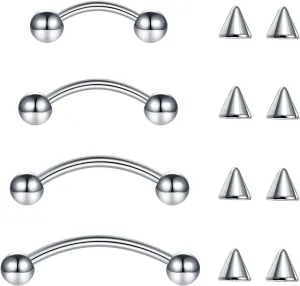Aumeo Eyebrow Piercing Jewelry Surgical Steel Vertical Labret Lip Jewelry 16G Eyebrow Rings Curved Barbell Piercing Jewelry for Lip Rook Helix Conch 6mm/8mm/10mm/12mm Silver