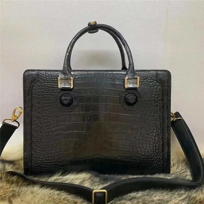 Authentic Crocodile Belly Skin Businessmen Laptop Briefcase Genuine Exotic Alligator Leather Male Large Top-handle Handbag