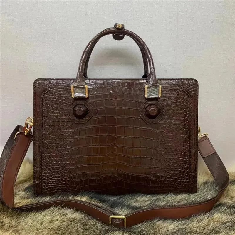 Authentic Crocodile Belly Skin Businessmen Laptop Briefcase Genuine Exotic Alligator Leather Male Large Top-handle Handbag