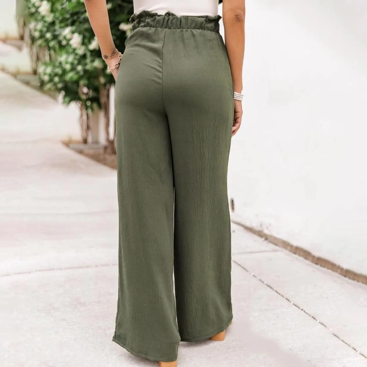 Baggy Flare Pants for Women Cotton Linen Palazzo Pants Drawstring High Waisted Yoga Pants Pockets Summer Comfort Color Pants