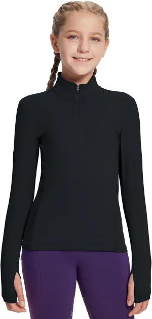 baleaf Girls Fleece Long Sleeve Shirts, Fall Jacket Half Zip Sweatshirts Horse Riding Camping Thermal Coat Kids