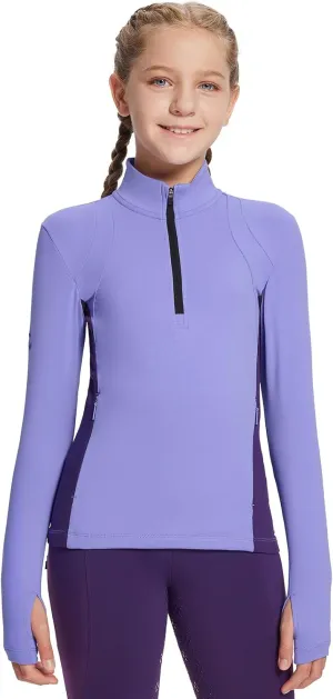 baleaf Girls Fleece Long Sleeve Shirts, Fall Jacket Half Zip Sweatshirts Horse Riding Camping Thermal Coat Kids