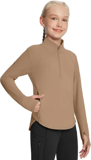 baleaf Girls Fleece Long Sleeve Shirts, Fall Jacket Half Zip Sweatshirts Horse Riding Camping Thermal Coat Kids