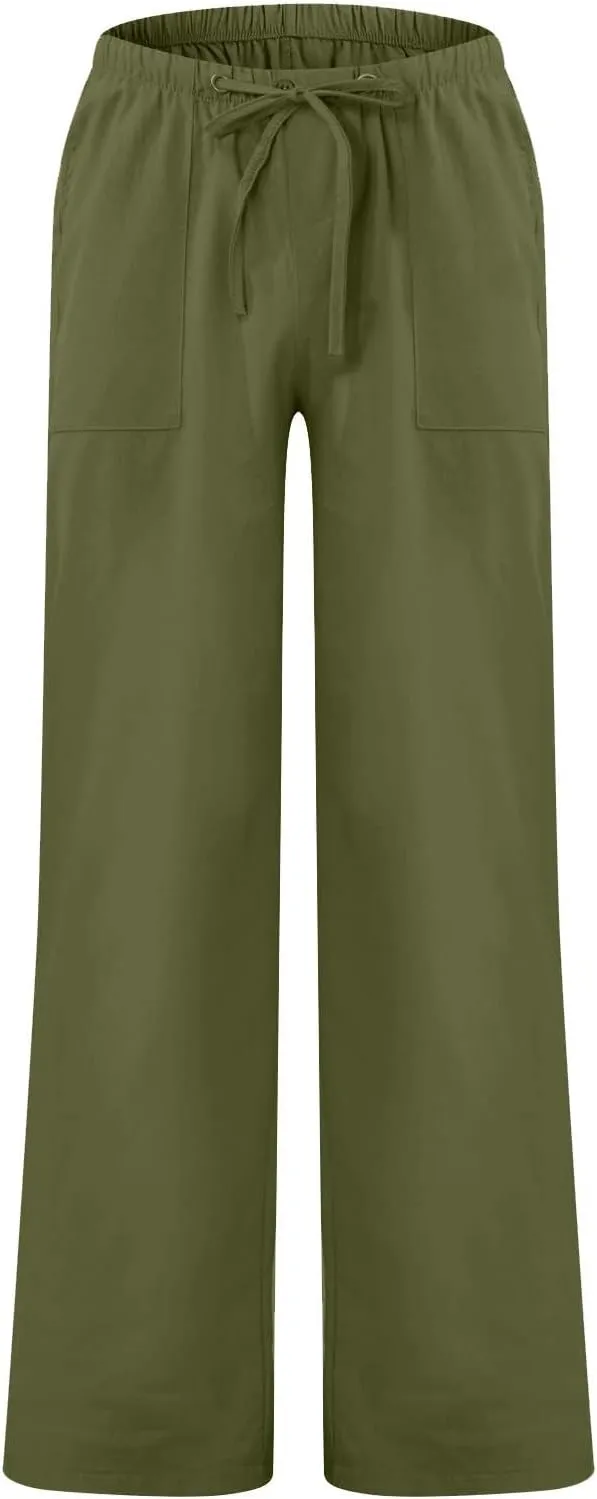 Beach Linen Pants for Men Drawstring Plus Size Linen Pants Lightweight Elastic WAIS Yoga Pants with Pockets Lounge Pants