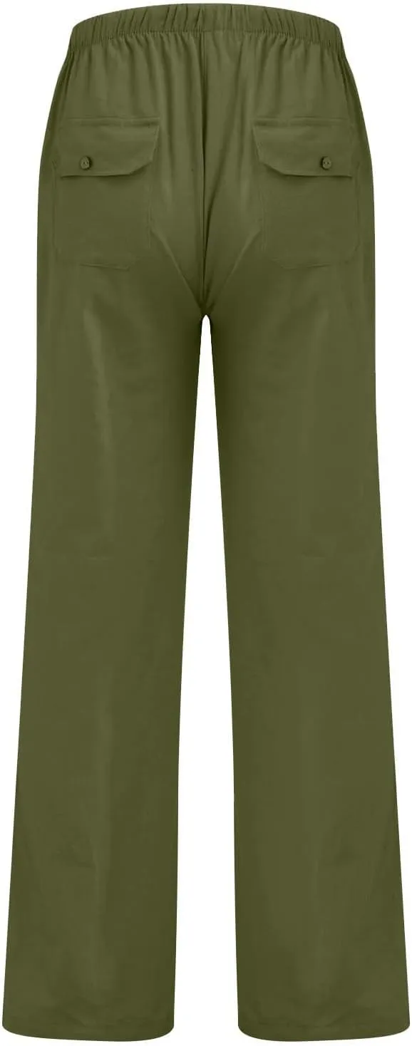 Beach Linen Pants for Men Drawstring Plus Size Linen Pants Lightweight Elastic WAIS Yoga Pants with Pockets Lounge Pants