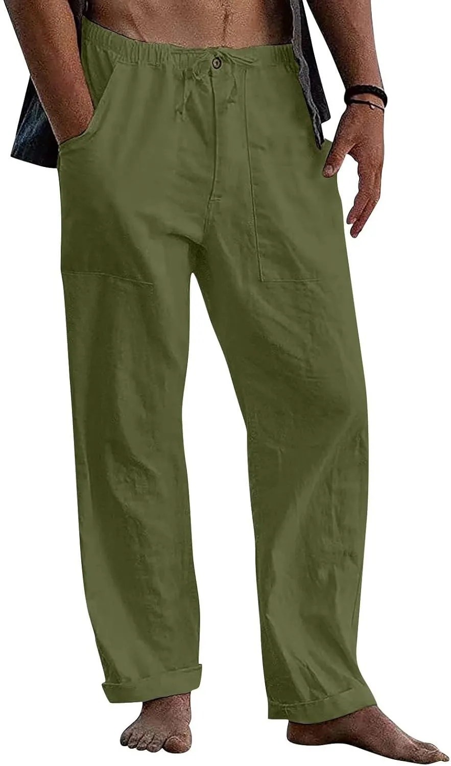 Beach Linen Pants for Men Drawstring Plus Size Linen Pants Lightweight Elastic WAIS Yoga Pants with Pockets Lounge Pants