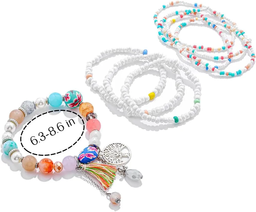 Beaded Anklets Bracelets Boho Handmade Turtle Starfish Whelk Shell Tree of Life String Ankle Bracelet Summer Beach Waterproof Barefoot Sandals Foot Jewelry for Women