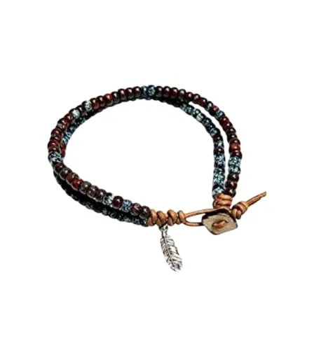 Beaded Leather Wrap Anklet Women Handmade Leather Ankle Mens Bracelet 10 Inches
