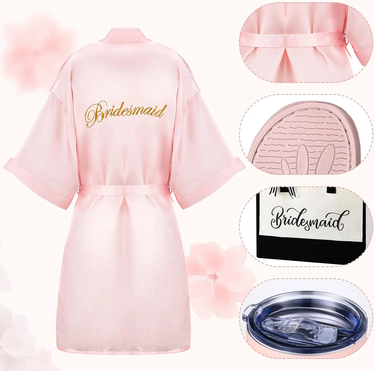 Berlune 14 Pcs Bride Gifts Box Sets Include Short Satin Robes Canvas Tote Bag Stainless Steel Glasses Slippers Wedding Gifts