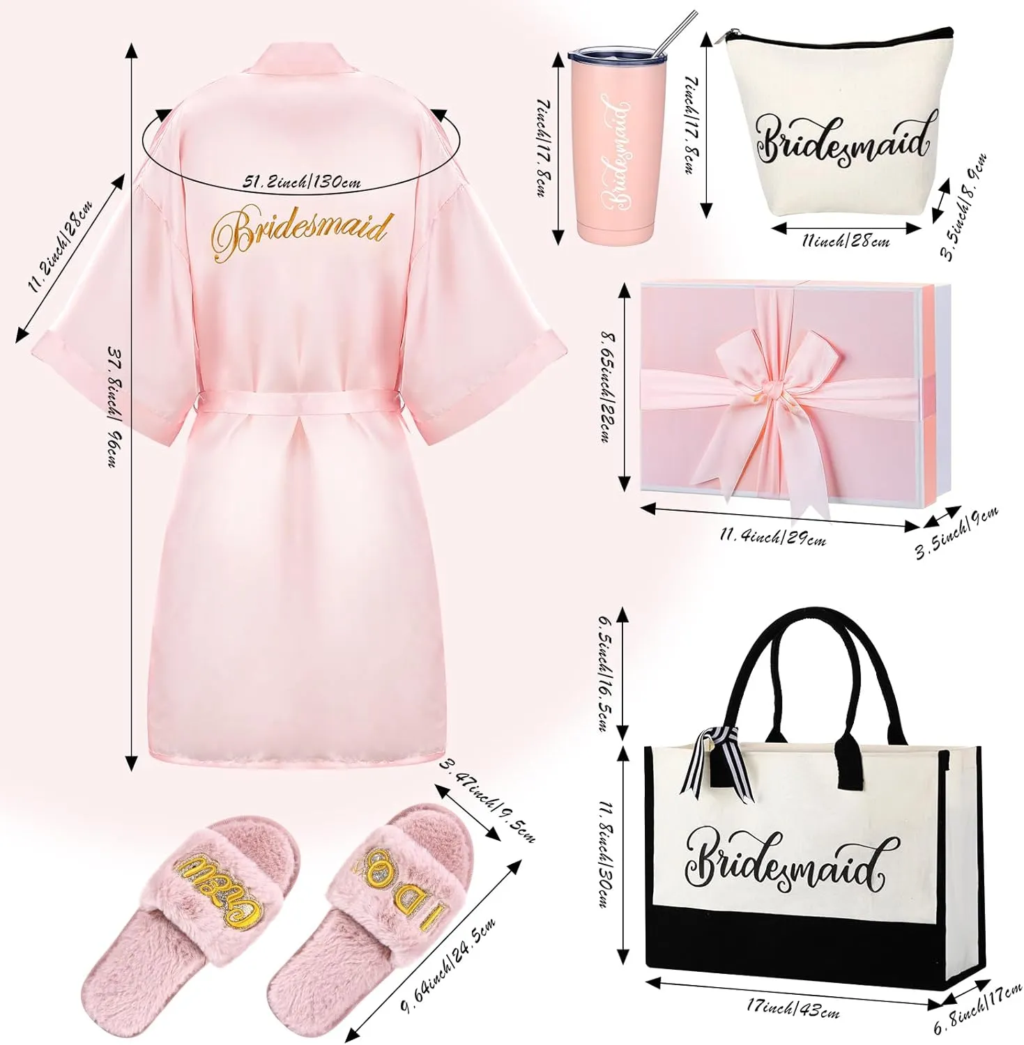 Berlune 14 Pcs Bride Gifts Box Sets Include Short Satin Robes Canvas Tote Bag Stainless Steel Glasses Slippers Wedding Gifts