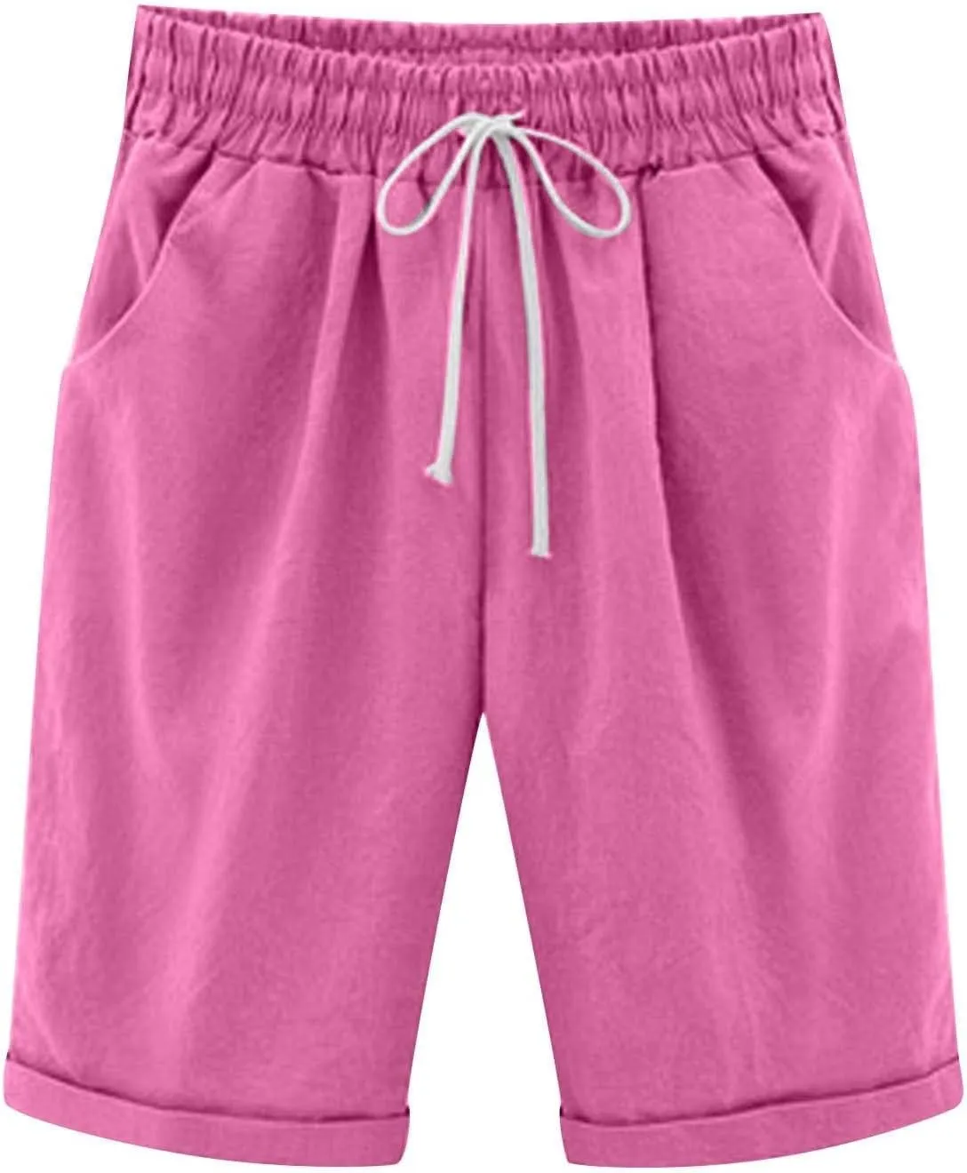 Bermuda Shorts for Women Knee Length Plus Size High Waisted Shorts Baggy Drawstring Pockets Casual Summer Shorts