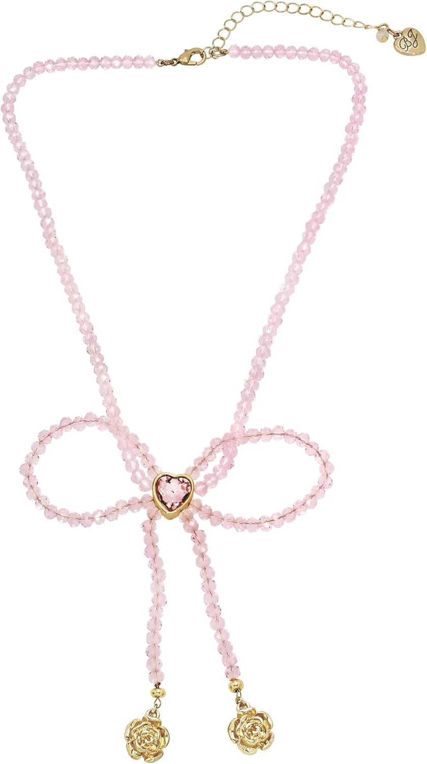 Betsey Johnson Women's Sweetheart Beaded Bow Bib Necklace