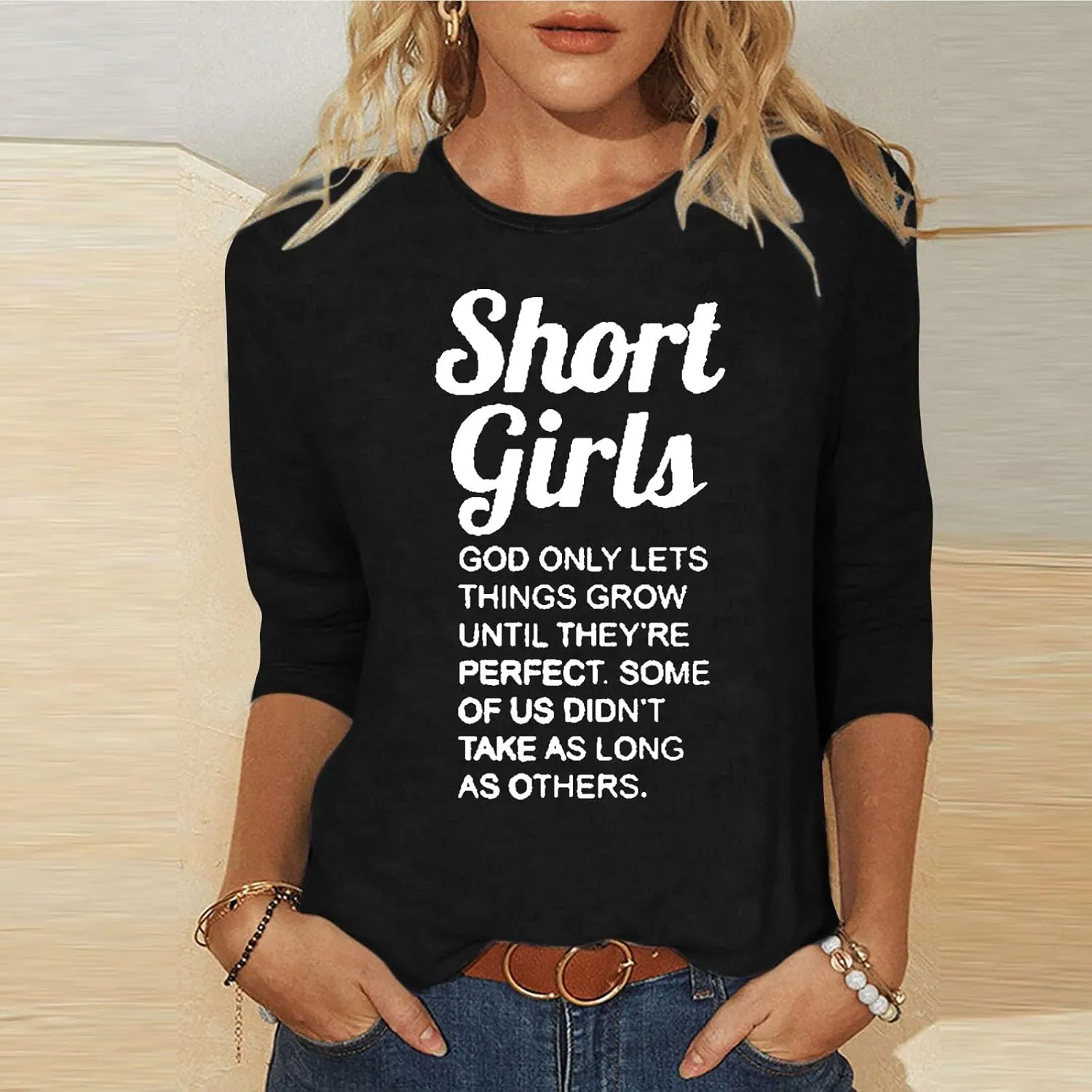 Binmer God Only Lets Things Grow Until They're Perfect Shirts for Womens 3/4 Length Sleeve Tunic Blouse Funny Sayings Tops