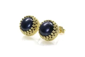 Black Pearl 14k Gold Stud Earrings - Vintage, Everyday Jewelry for Women - Handmade with Jewelry Box