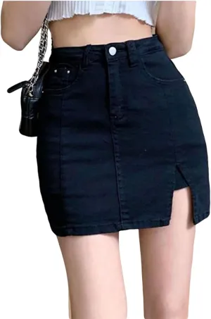 Bloomy Jean Skorts, Woman Fashion High Waisted Casual Stretchy Denim Skirt Side Split Mini Skirts with Pocket