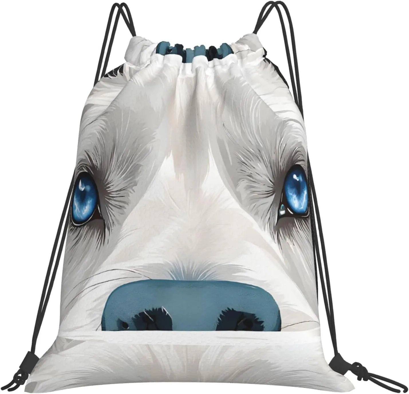 (Blue Eyes Wolf) Drawstring Backpack Drawstring Gym Bag Foldable Water Drawstring Bags Draw String Back Bag For Shopping Sport Yoga Travel, Swimming, Beach
