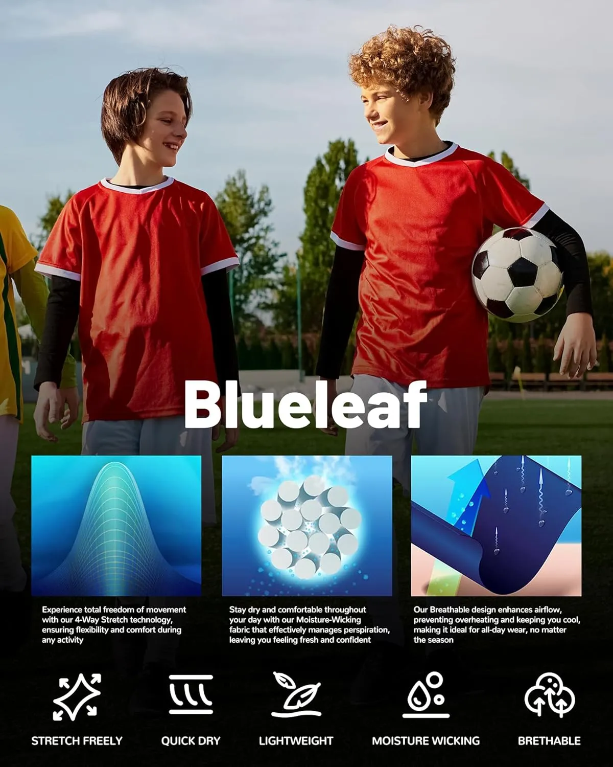 Blueleaf Youth Compression Shirt Boys Long Sleeve Athletic Undershirt Kids Quick Dry Base Layer Tops