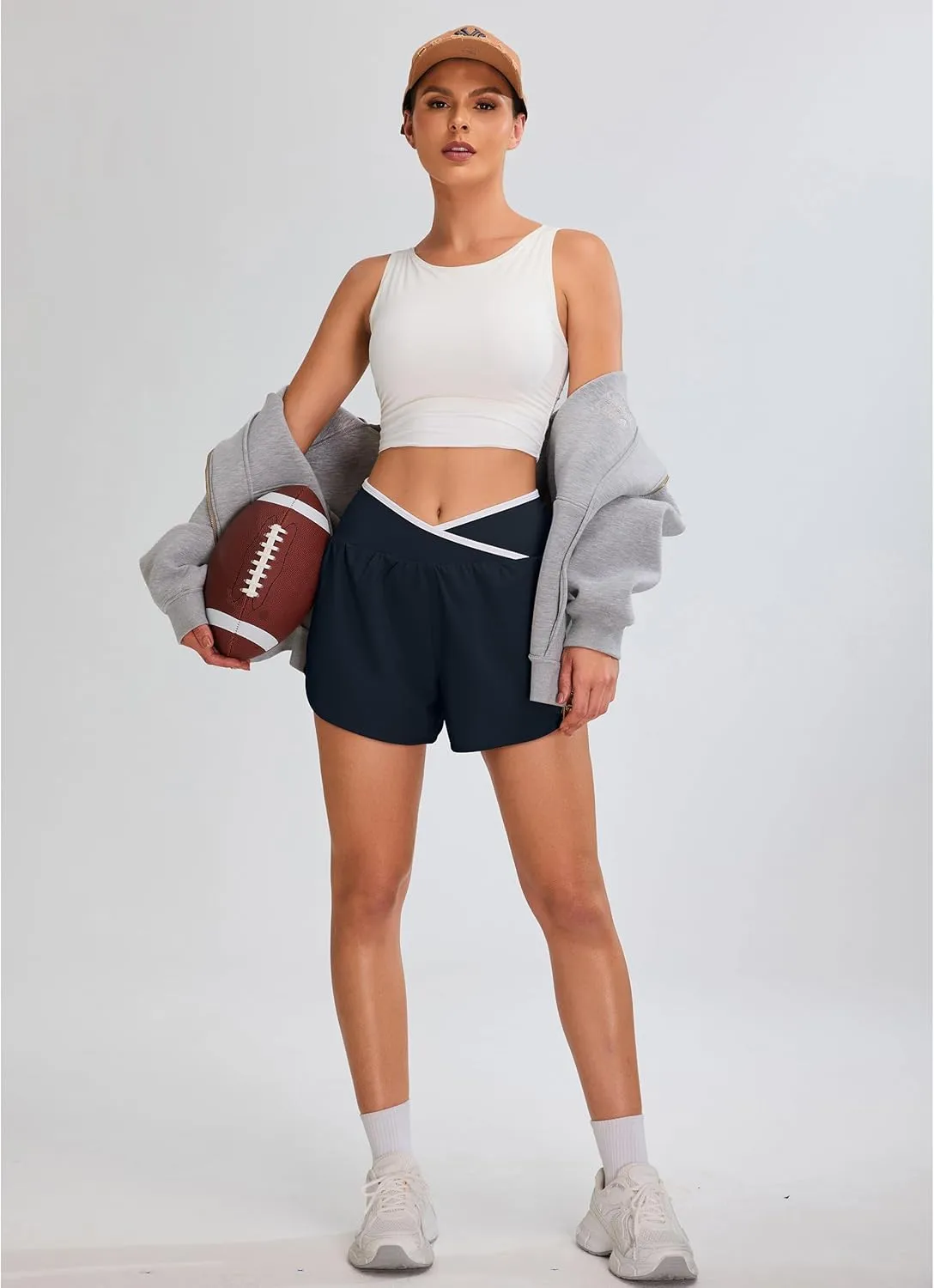 BMJL Women's Athletic Shorts Workout Running Shorts Crossover High Waisted Quick Dry Gym Shorts with Zipper Pocket